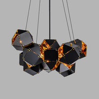 8/12 Heads Multifaceted Metal Chandelier Light Modern Black White Dining Room Pendant Light Fixture - Rebooters