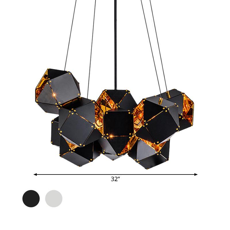 8/12 Heads Multifaceted Metal Chandelier Light Modern Black White Dining Room Pendant Light Fixture - Rebooters
