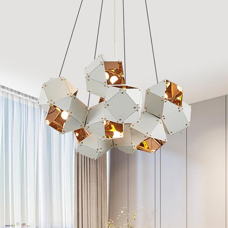 8/12 Heads Multifaceted Metal Chandelier Light Modern Black White Dining Room Pendant Light Fixture - Rebooters