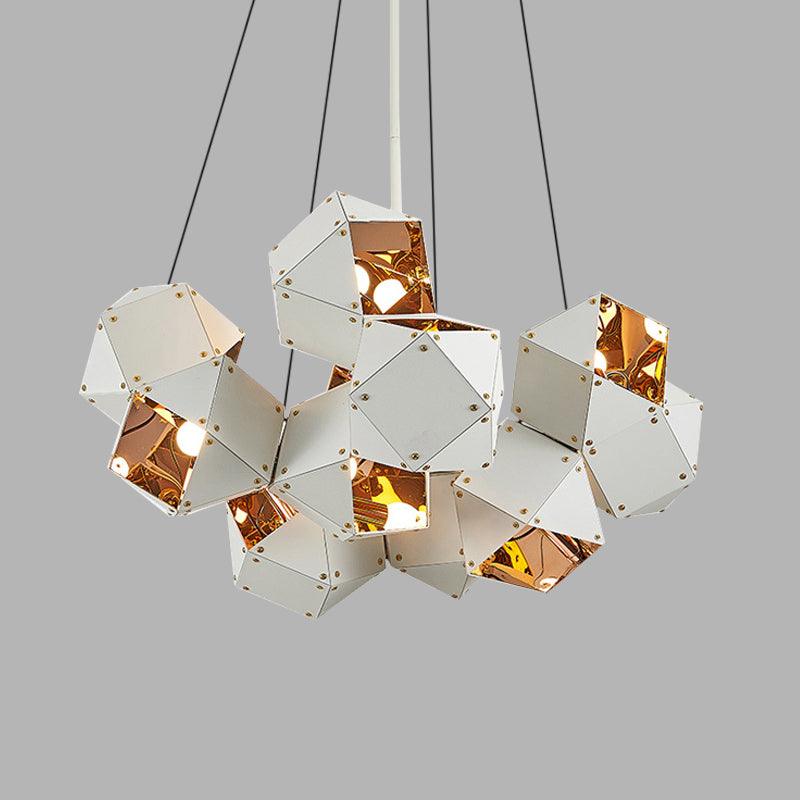 8/12 Heads Multifaceted Metal Chandelier Light Modern Black White Dining Room Pendant Light Fixture - Rebooters