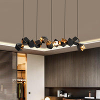 8/12 Heads Multifaceted Metal Chandelier Light Modern Black White Dining Room Pendant Light Fixture - Rebooters