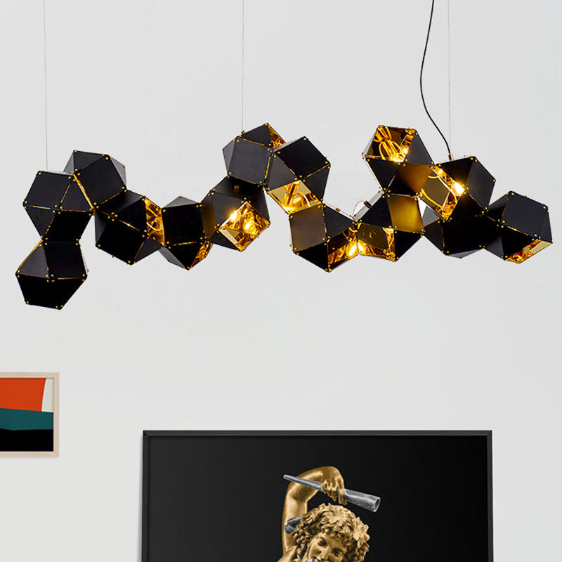 8/12 Heads Multifaceted Metal Chandelier Light Modern Black White Dining Room Pendant Light Fixture - Rebooters