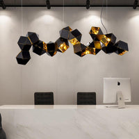 8/12 Heads Multifaceted Metal Chandelier Light Modern Black White Dining Room Pendant Light Fixture - Rebooters
