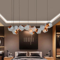 8/12 Heads Multifaceted Metal Chandelier Light Modern Black White Dining Room Pendant Light Fixture - Rebooters