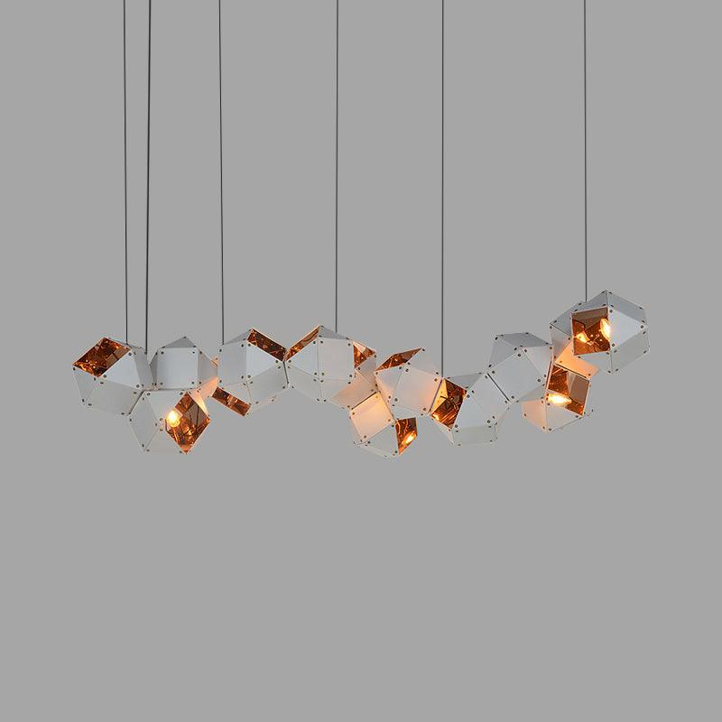 8/12 Heads Multifaceted Metal Chandelier Light Modern Black White Dining Room Pendant Light Fixture - Rebooters