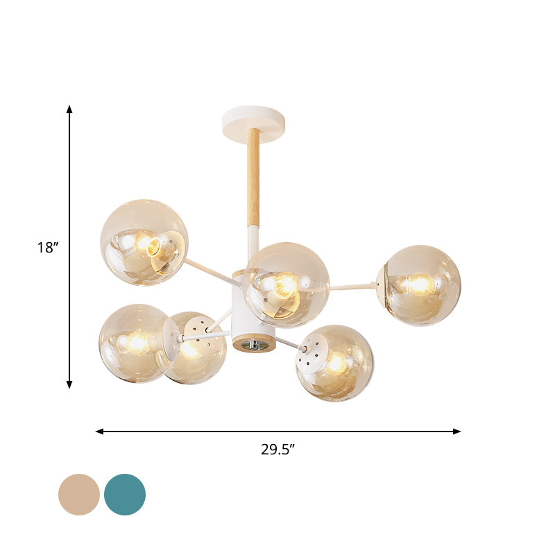 White Blue Amber Glass Spherical Shade Pendant Chandelier - Rebooters