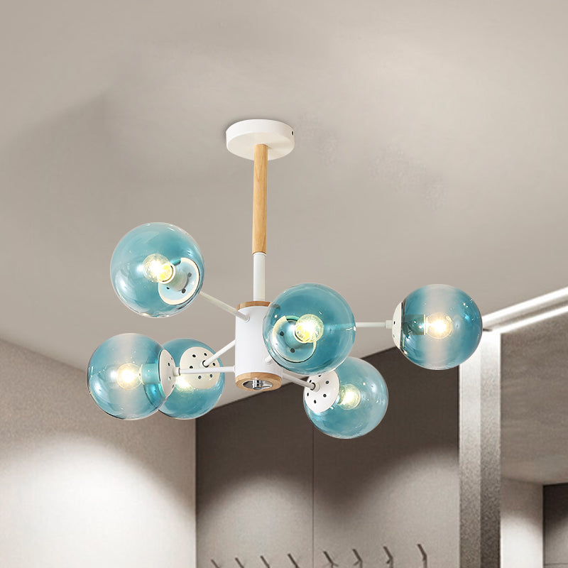 White Blue Amber Glass Spherical Shade Pendant Chandelier - Rebooters