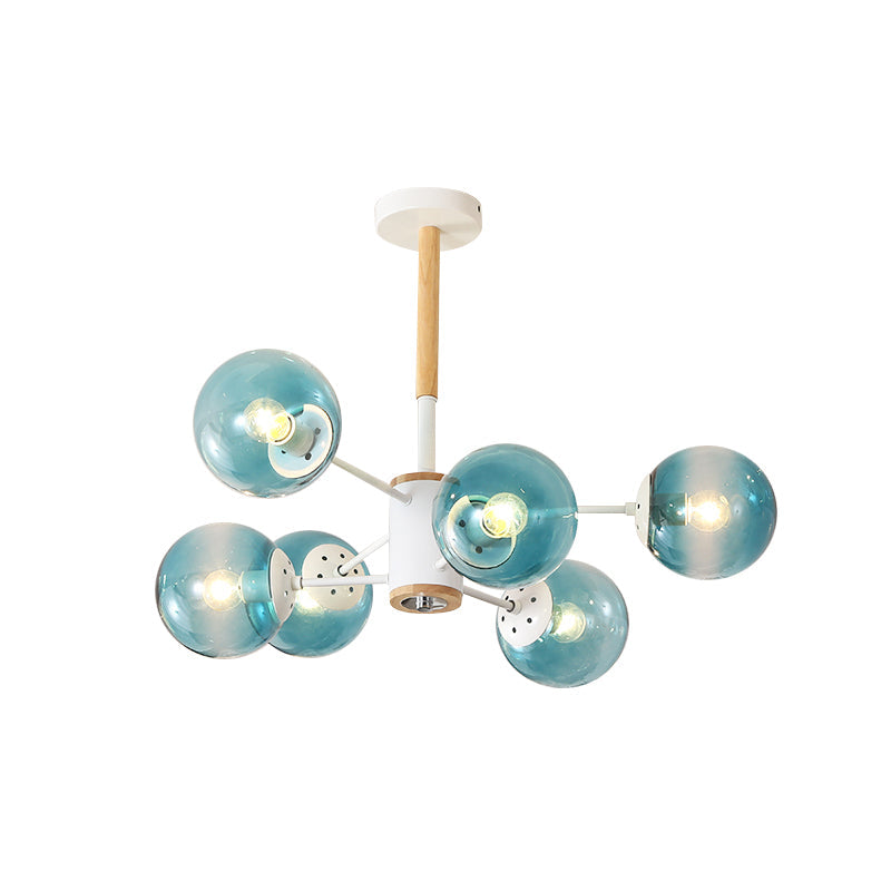 White Blue Amber Glass Spherical Shade Pendant Chandelier - Rebooters