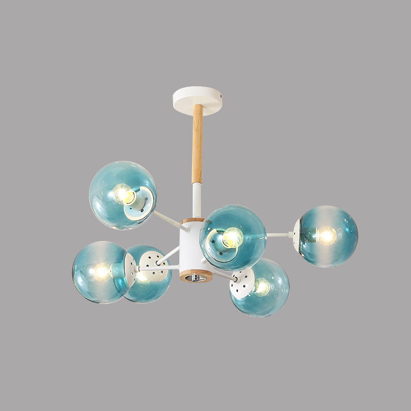 White Blue Amber Glass Spherical Shade Pendant Chandelier - Rebooters