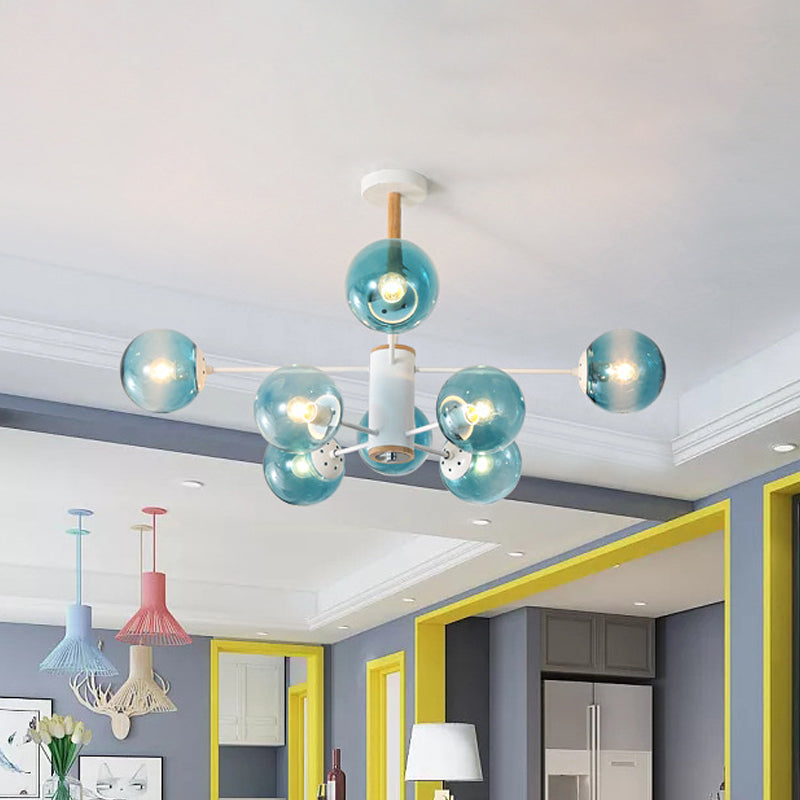 White Blue Amber Glass Spherical Shade Pendant Chandelier - Rebooters