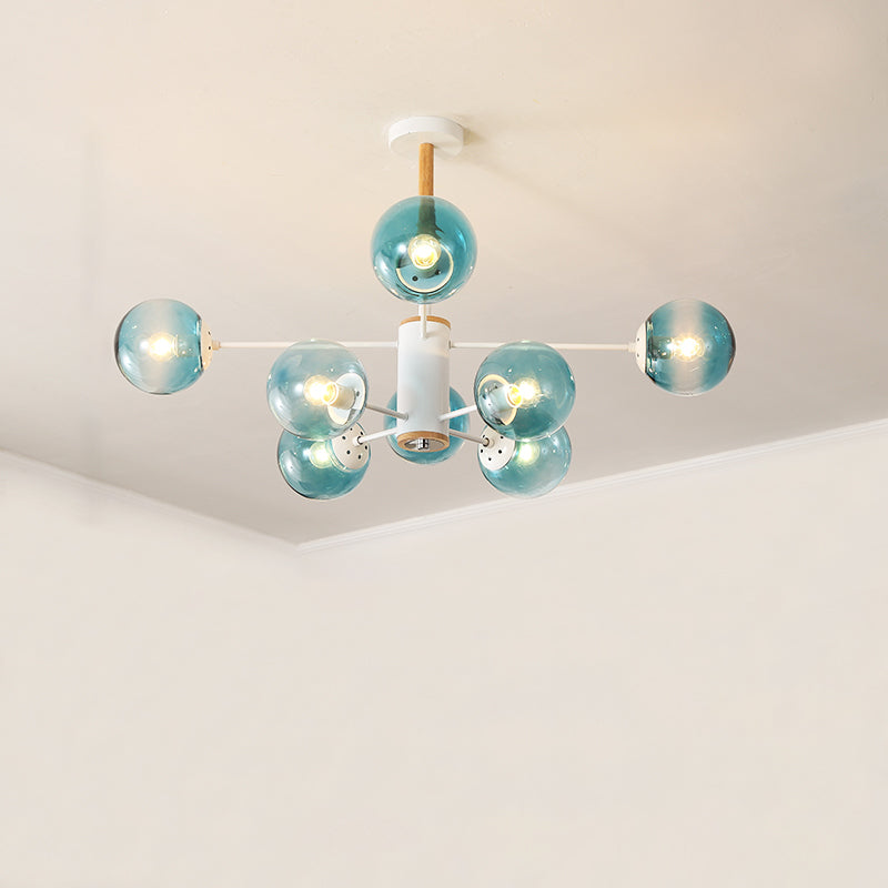 White Blue Amber Glass Spherical Shade Pendant Chandelier - Rebooters