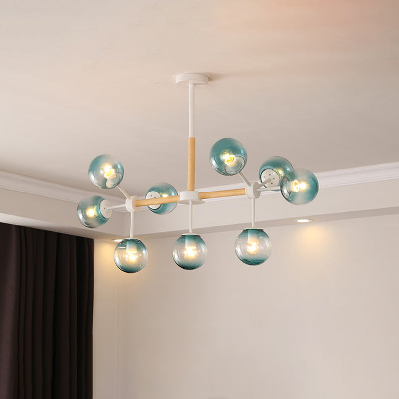 White Blue Amber Glass Spherical Shade Pendant Chandelier - Rebooters