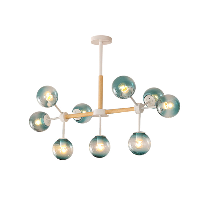 White Blue Amber Glass Spherical Shade Pendant Chandelier - Rebooters