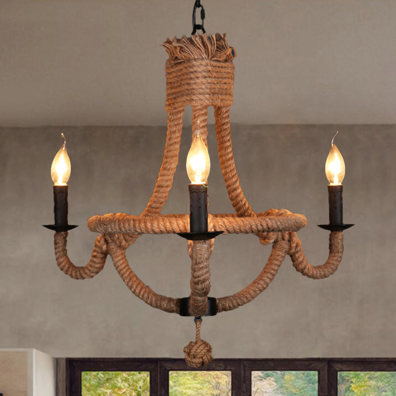 3 Lights Candle Chandelier Light Country Style Black Metal Ceiling Pendant Light - Rebooters