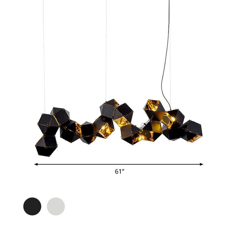8/12 Heads Multifaceted Metal Chandelier Light Modern Black White Dining Room Pendant Light Fixture - Rebooters