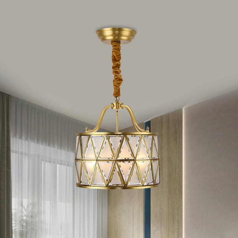 4-Bulb Drum Ceiling Chandelier Vintage Brass Finish Light - Rebooters