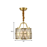 4-Bulb Drum Ceiling Chandelier Vintage Brass Finish Light - Rebooters