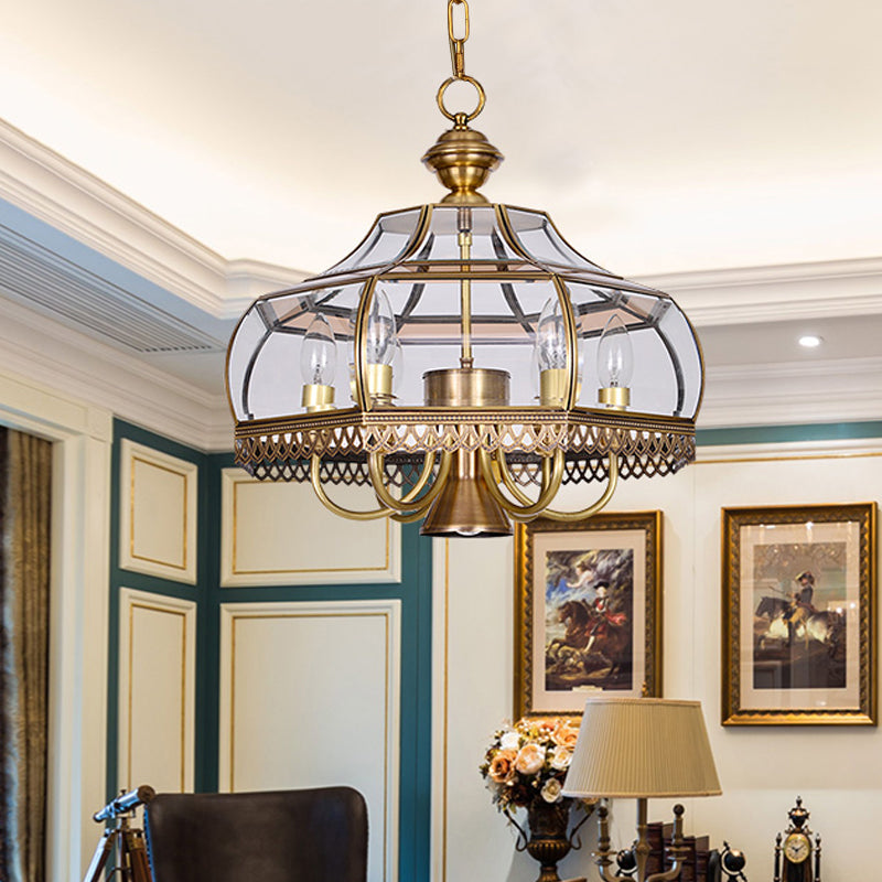 Clear Glass Gourd Chandelier Light Fixture Traditional 7 Bulbs Dining Room Lamp in Brass - Rebooters