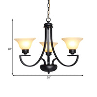 Black 3/5/6 Heads Chandelier Light Fixture Traditional White Glass Bell Pendant - Rebooters
