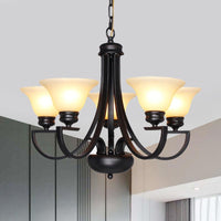 Black 3/5/6 Heads Chandelier Light Fixture Traditional White Glass Bell Pendant - Rebooters
