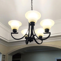 Black 3/5/6 Heads Chandelier Light Fixture Traditional White Glass Bell Pendant - Rebooters