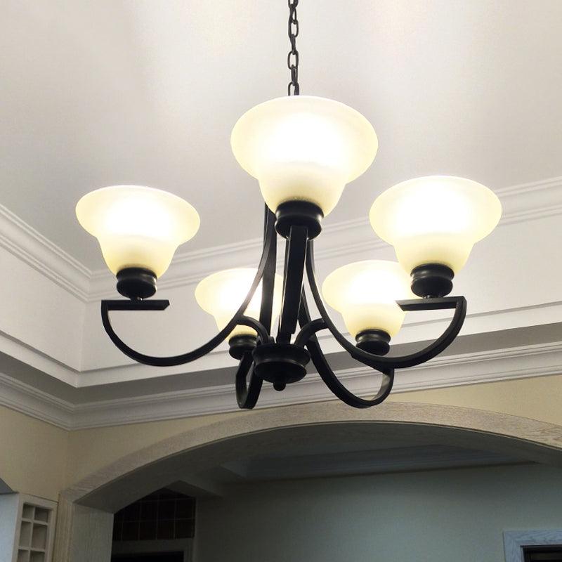 Black 3/5/6 Heads Chandelier Light Fixture Traditional White Glass Bell Pendant - Rebooters