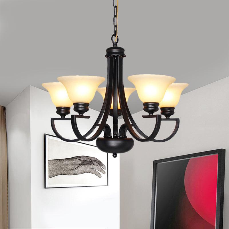 Black 3/5/6 Heads Chandelier Light Fixture Traditional White Glass Bell Pendant - Rebooters
