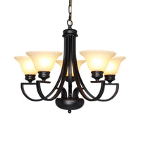 Black 3/5/6 Heads Chandelier Light Fixture Traditional White Glass Bell Pendant - Rebooters