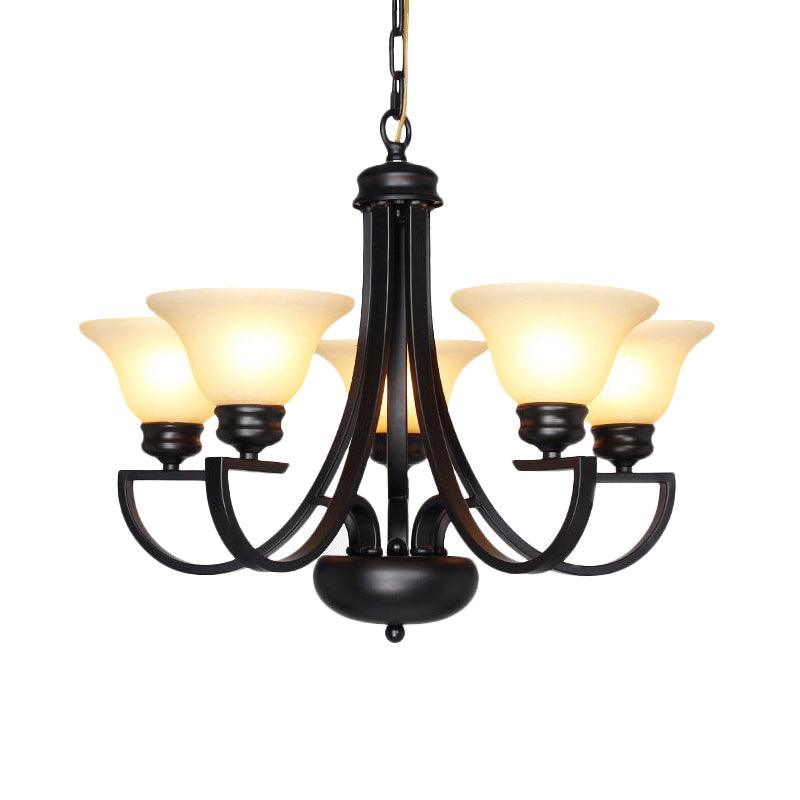 Black 3/5/6 Heads Chandelier Light Fixture Traditional White Glass Bell Pendant - Rebooters