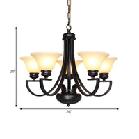 Black 3/5/6 Heads Chandelier Light Fixture Traditional White Glass Bell Pendant - Rebooters