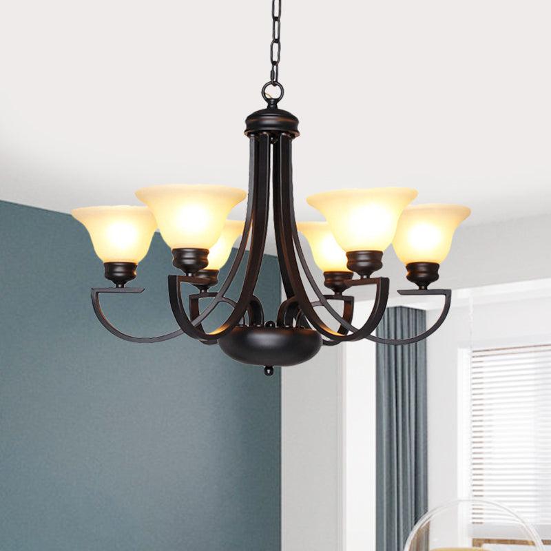 Black 3/5/6 Heads Chandelier Light Fixture Traditional White Glass Bell Pendant - Rebooters