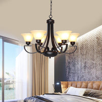 Black 3/5/6 Heads Chandelier Light Fixture Traditional White Glass Bell Pendant - Rebooters