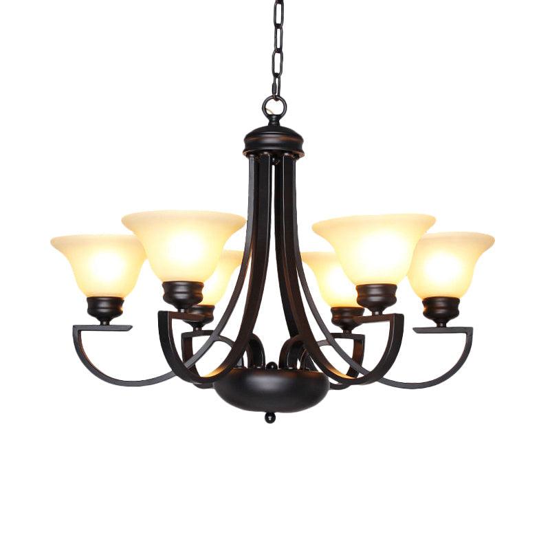 Black 3/5/6 Heads Chandelier Light Fixture Traditional White Glass Bell Pendant - Rebooters