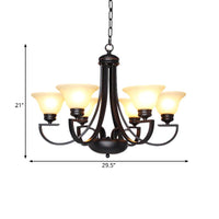 Black 3/5/6 Heads Chandelier Light Fixture Traditional White Glass Bell Pendant - Rebooters