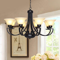 Black 3/5/6 Heads Chandelier Light Fixture Traditional White Glass Bell Pendant - Rebooters