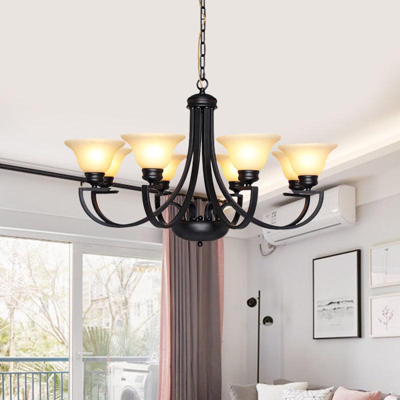 Black 3/5/6 Heads Chandelier Light Fixture Traditional White Glass Bell Pendant - Rebooters