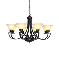 Black 3/5/6 Heads Chandelier Light Fixture Traditional White Glass Bell Pendant - Rebooters