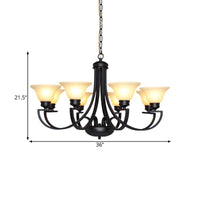 Black 3/5/6 Heads Chandelier Light Fixture Traditional White Glass Bell Pendant - Rebooters