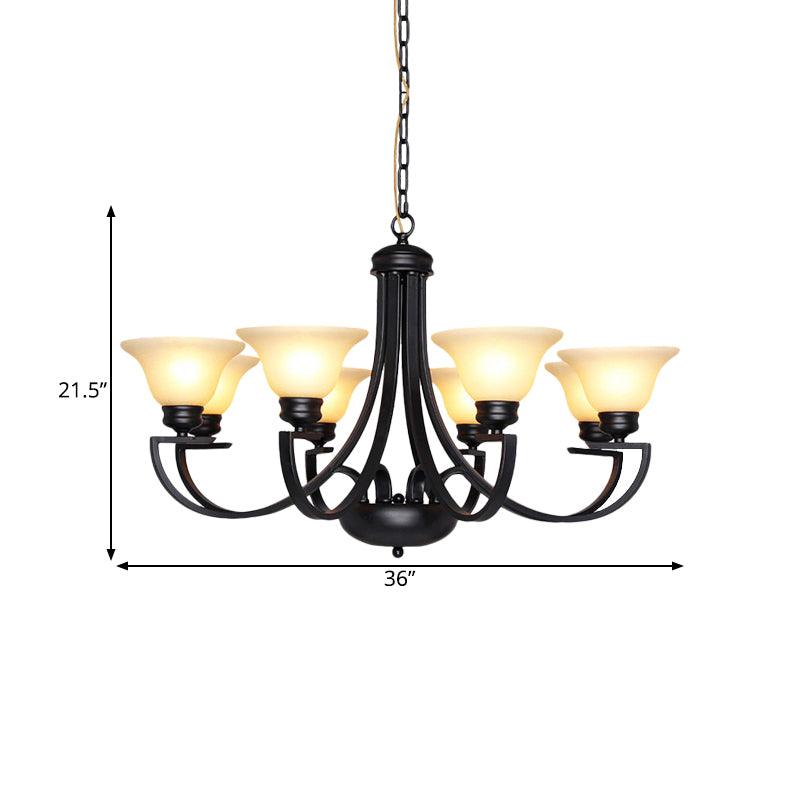 Black 3/5/6 Heads Chandelier Light Fixture Traditional White Glass Bell Pendant - Rebooters
