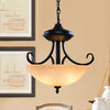 Black Domed Chandelier Lighting Traditional Tan Glass 3-Head Lamp - Rebooters