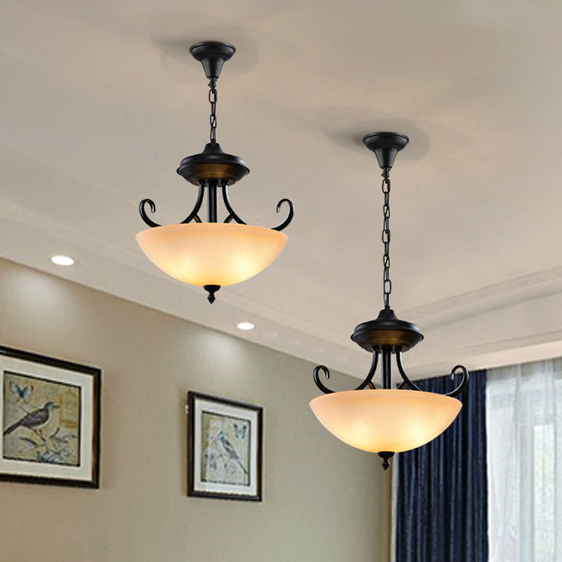 Black Domed Chandelier Lighting Traditional Tan Glass 3-Head Lamp - Rebooters