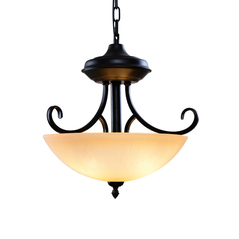 Black Domed Chandelier Lighting Traditional Tan Glass 3-Head Lamp - Rebooters