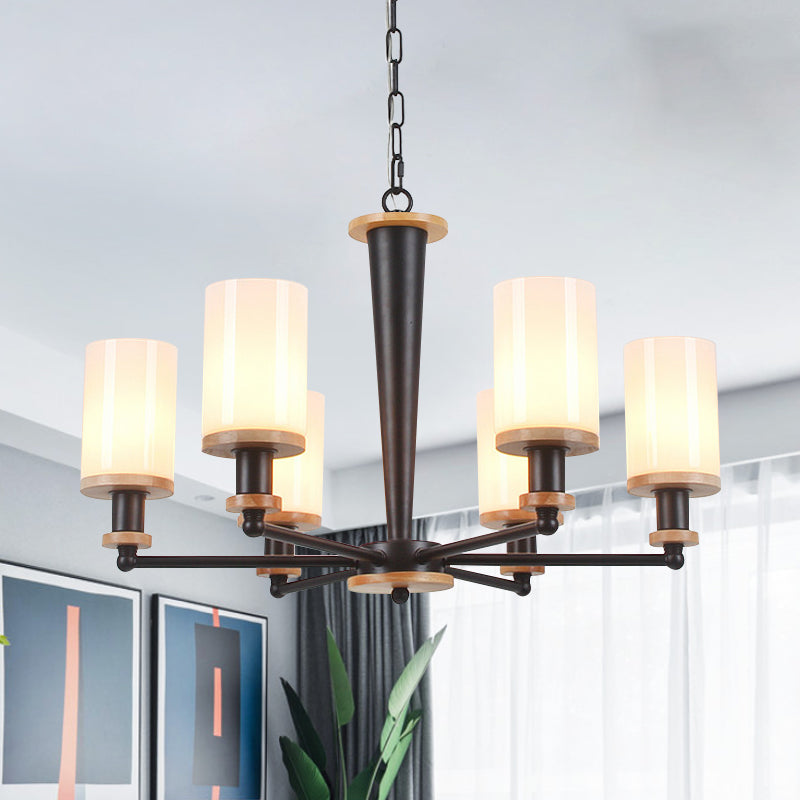 Traditional Cylindrical Pendant Chandelier Black Glass Light - Rebooters