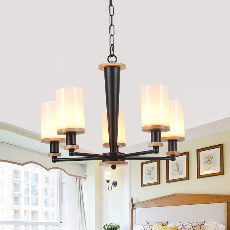 Traditional Cylindrical Pendant Chandelier Black Glass Light - Rebooters