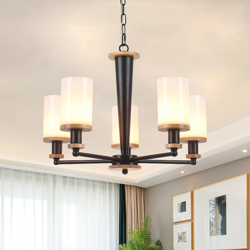 Traditional Cylindrical Pendant Chandelier Black Glass Light - Rebooters