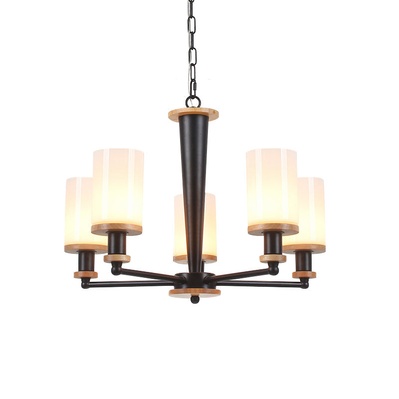 Traditional Cylindrical Pendant Chandelier Black Glass Light - Rebooters