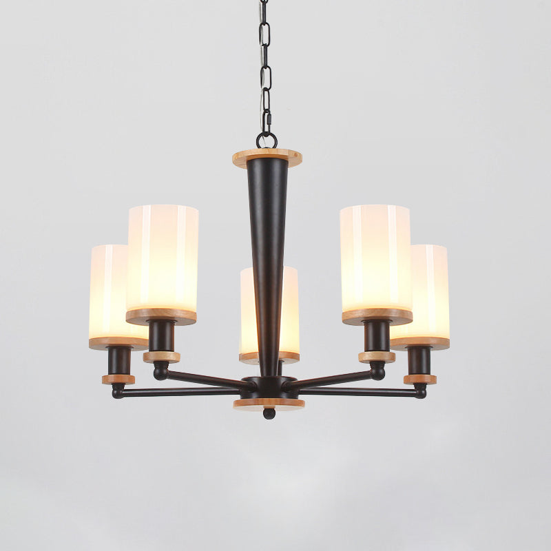 Traditional Cylindrical Pendant Chandelier Black Glass Light - Rebooters