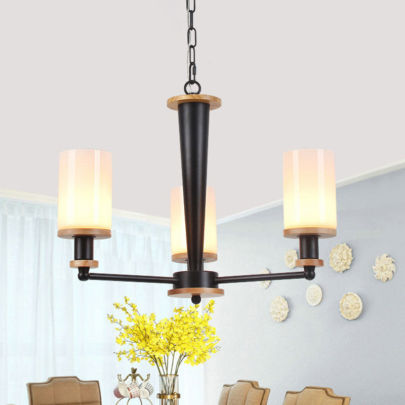 Traditional Cylindrical Pendant Chandelier Black Glass Light - Rebooters