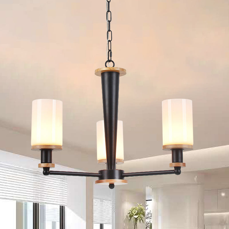 Traditional Cylindrical Pendant Chandelier Black Glass Light - Rebooters