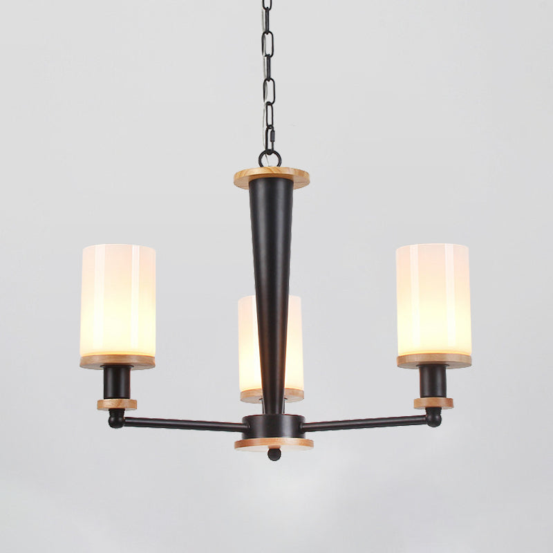 Traditional Cylindrical Pendant Chandelier Black Glass Light - Rebooters